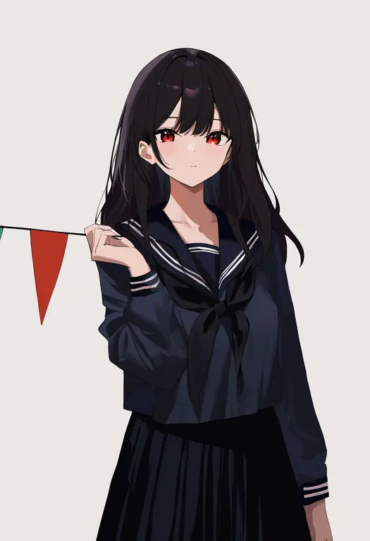 masterpiece, best quality, newest, absurdres, highres, safe, string_of_flags, 1girl, solo, simple_background — by k3scat, made with ComfyUI