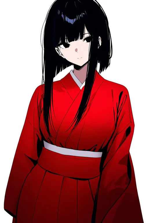 masterpiece, best quality, newest, absurdres, highres, safe, red_kimono, 1girl, solo, simple_background — by k3scat, made with ComfyUI