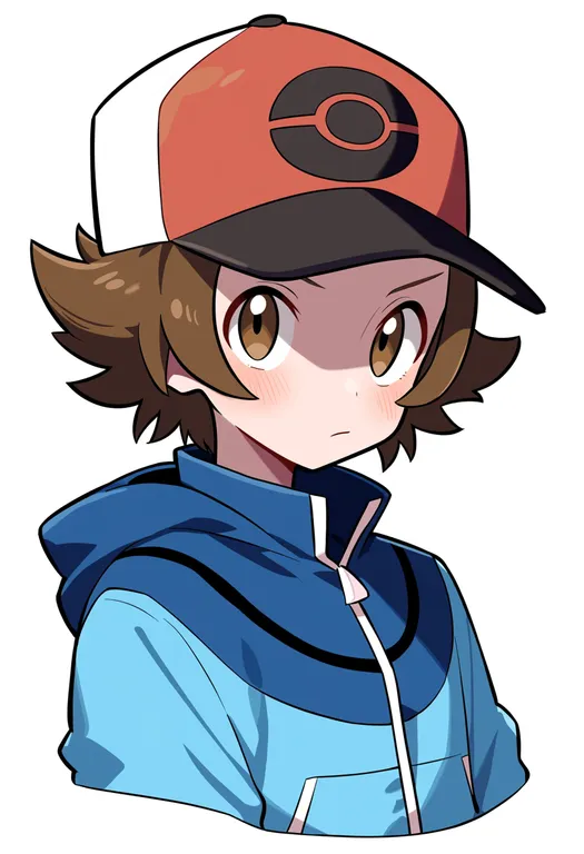 masterpiece, best quality, score_7, safe, hilbert (pokemon), pokemon, solo, upper body, simple background — by k3scat, made with ComfyUI