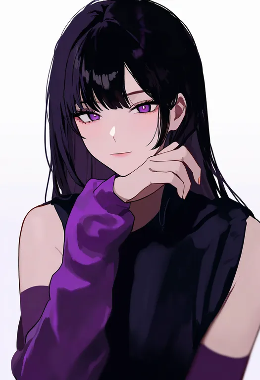 masterpiece, best quality, newest, absurdres, highres, safe, purple_arm_warmers, 1girl, solo, simple_background — by k3scat, made with ComfyUI