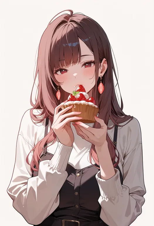 masterpiece, best quality, score_7, safe, strawberry tart, 1girl, solo, upper body, simple background — by k3scat, made with ComfyUI