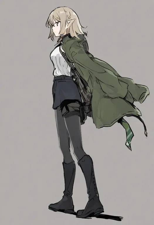 masterpiece, best quality, general, holding jacket, 1girl, solo, simple background — by k3scat, made with ComfyUI