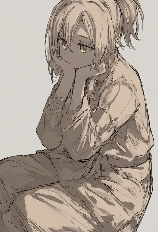 masterpiece, best quality, general, ponytail, 1girl, solo, simple background — by k3scat, made with ComfyUI