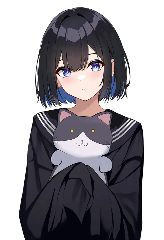 masterpiece, best quality, newest, absurdres, highres, safe, stuffed_cat, 1girl, solo, simple_background — by k3scat, made with ComfyUI