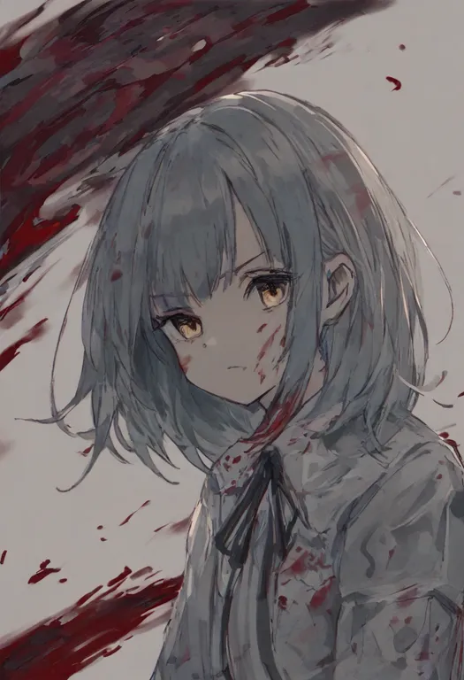 masterpiece, best quality, general, blood splatter, 1girl, solo, simple background — by k3scat, made with ComfyUI