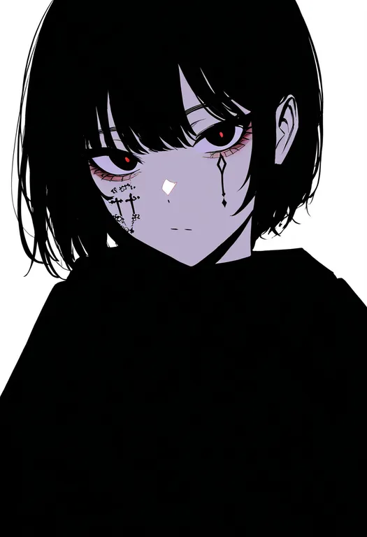 masterpiece, best quality, newest, absurdres, highres, safe, facial_tattoo, 1girl, solo, simple_background — by k3scat, made with ComfyUI