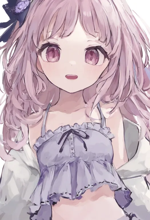 masterpiece, best quality, general, frilled camisole, 1girl, solo, simple background — by k3scat, made with ComfyUI