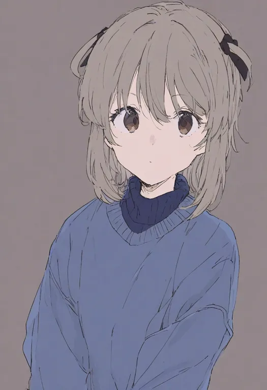 masterpiece, best quality, general, blue sweater, 1girl, solo, simple background — by k3scat, made with ComfyUI