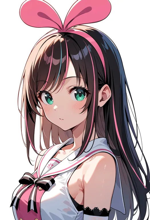 masterpiece, best quality, score_7, safe, kizuna ai, solo, upper body, simple background — by k3scat, made with ComfyUI