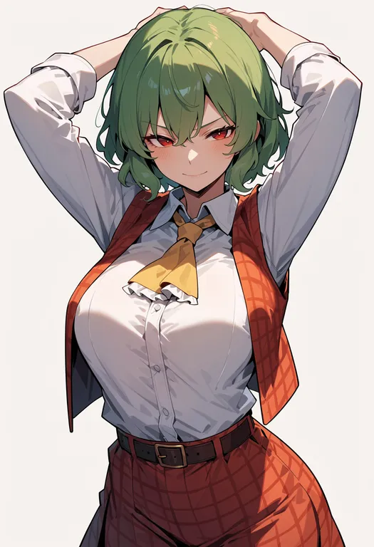 masterpiece, best quality, score_7, safe, kazami yuuka, touhou, solo, upper body, simple background — by k3scat, made with ComfyUI