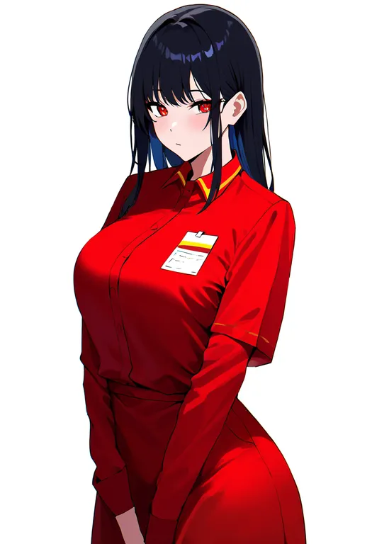 masterpiece, best quality, newest, absurdres, highres, safe, fast_food_uniform, 1girl, solo, simple_background — by k3scat, made with ComfyUI