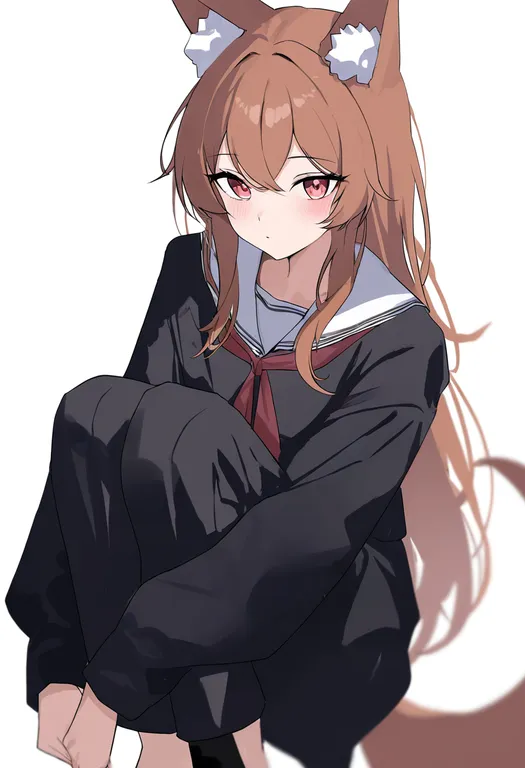 masterpiece, best quality, newest, absurdres, highres, safe, tail_between_legs, 1girl, solo, simple_background — by k3scat, made with ComfyUI