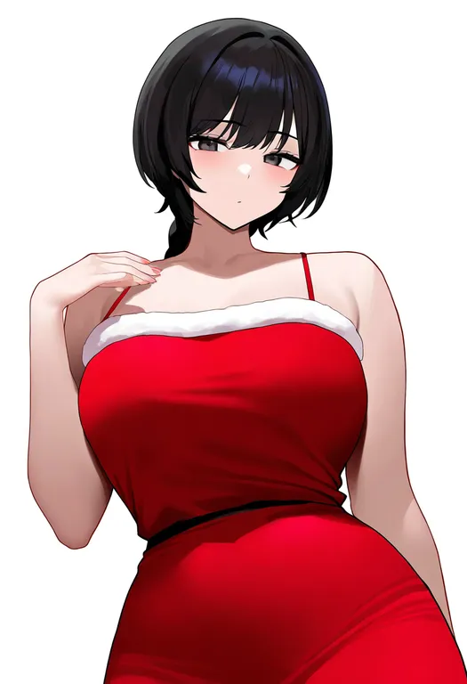 masterpiece, best quality, newest, absurdres, highres, safe, santa_dress, 1girl, solo, simple_background — by k3scat, made with ComfyUI