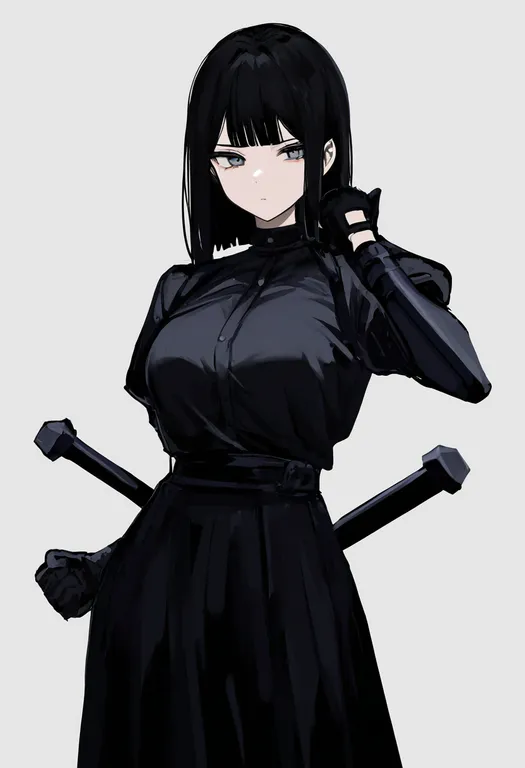 masterpiece, best quality, newest, absurdres, highres, safe, tonfa, 1girl, solo, simple_background — by k3scat, made with ComfyUI