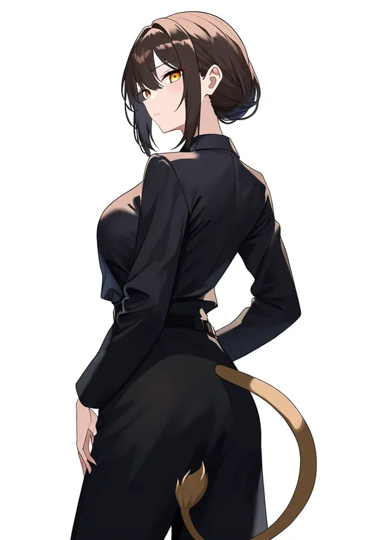 masterpiece, best quality, newest, absurdres, highres, safe, lion_tail, 1girl, solo, simple_background — by k3scat, made with ComfyUI