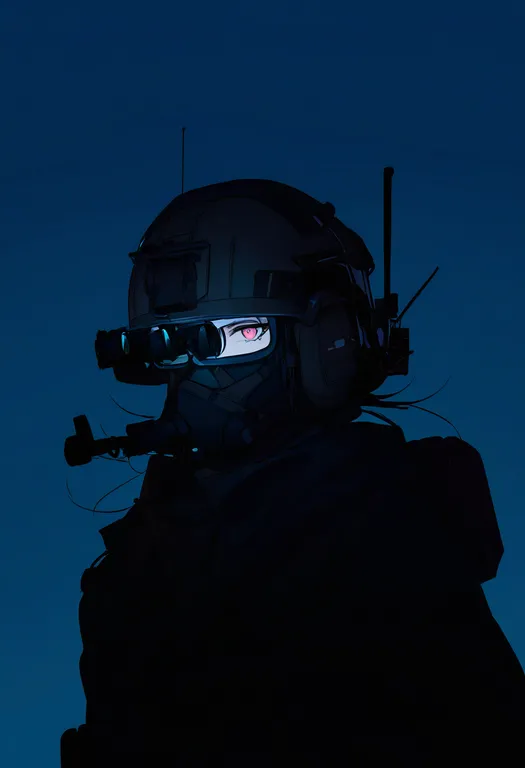 masterpiece, best quality, newest, absurdres, highres, safe, night_vision_device, 1girl, solo, simple_background — by k3scat, made with ComfyUI