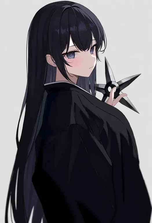 masterpiece, best quality, newest, absurdres, highres, safe, shuriken, 1girl, solo, simple_background — by k3scat, made with ComfyUI