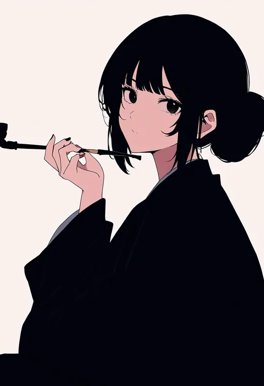 masterpiece, best quality, newest, absurdres, highres, safe, smoking_pipe, 1girl, solo, simple_background — by k3scat, made with ComfyUI