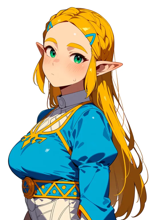 masterpiece, best quality, score_7, safe, princess zelda, the legend of zelda, solo, upper body, simple background — by k3scat, made with ComfyUI