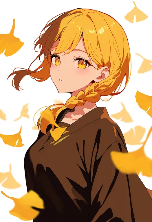 masterpiece, best quality, newest, absurdres, highres, safe, ginkgo_leaf, 1girl, solo, simple_background — by k3scat, made with ComfyUI