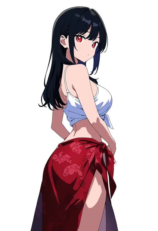 masterpiece, best quality, newest, absurdres, highres, safe, print_sarong, 1girl, solo, simple_background — by k3scat, made with ComfyUI