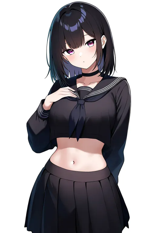 masterpiece, best quality, newest, absurdres, highres, safe, outie_navel, 1girl, solo, simple_background — by k3scat, made with ComfyUI