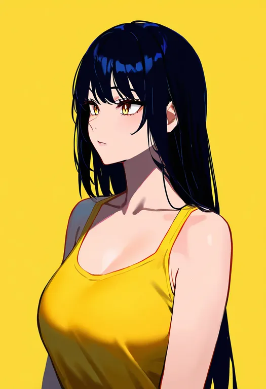masterpiece, best quality, newest, absurdres, highres, safe, yellow_tank_top, 1girl, solo, simple_background — by k3scat, made with ComfyUI