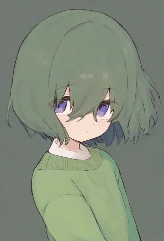 masterpiece, best quality, general, green sweater, 1girl, solo, simple background — by k3scat, made with ComfyUI