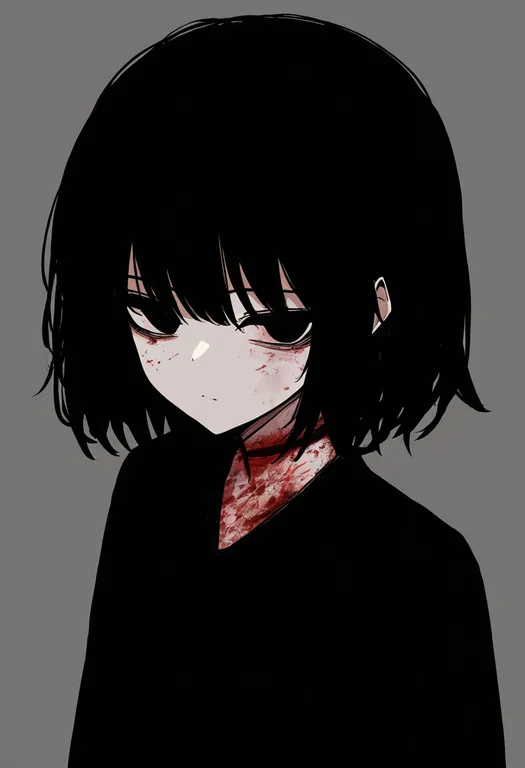 masterpiece, best quality, newest, absurdres, highres, safe, blood_on_neck, 1girl, solo, simple_background — by k3scat, made with ComfyUI