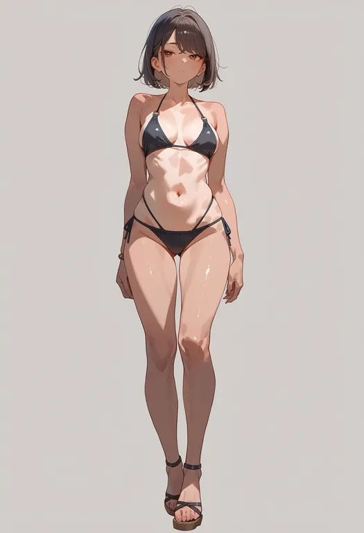 masterpiece, best quality, score_7, safe, bikini, 1girl, solo, full body, simple background — by k3scat, made with ComfyUI
