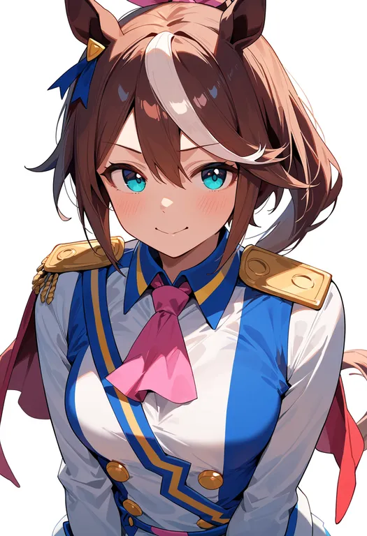 masterpiece, best quality, score_7, safe, tokai teio (umamusume), umamusume, solo, upper body, simple background — by k3scat, made with ComfyUI