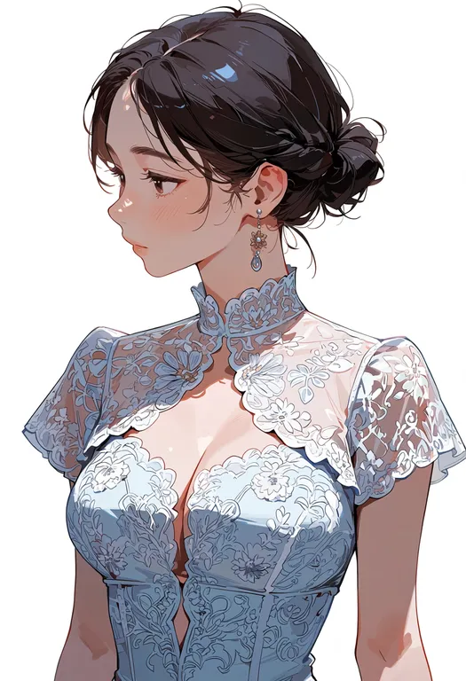 masterpiece, best quality, score_7, safe, floral print, 1girl, solo, upper body, simple background — by k3scat, made with ComfyUI
