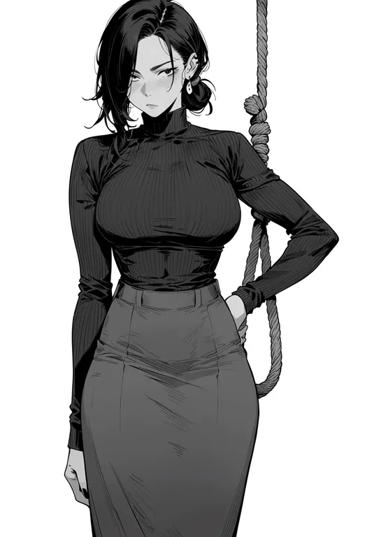 masterpiece, best quality, score_7, safe, noose, 1girl, solo, simple background — by k3scat, made with ComfyUI