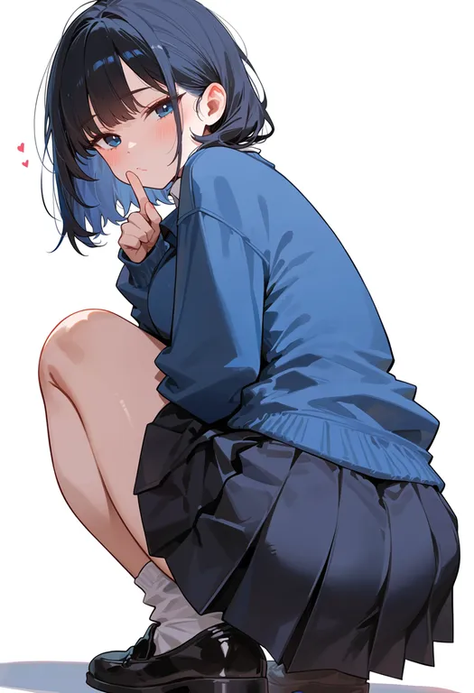 masterpiece, best quality, score_7, safe, blue cardigan, 1girl, solo, simple background — by k3scat, made with ComfyUI