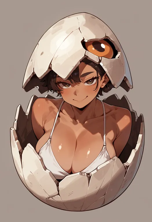 masterpiece, best quality, score_7, safe, eggshell, 1girl, solo, upper body, simple background — by k3scat, made with ComfyUI