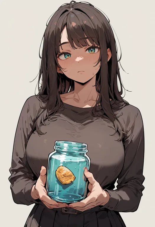 masterpiece, best quality, score_7, safe, jar, 1girl, solo, upper body, simple background — by k3scat, made with ComfyUI