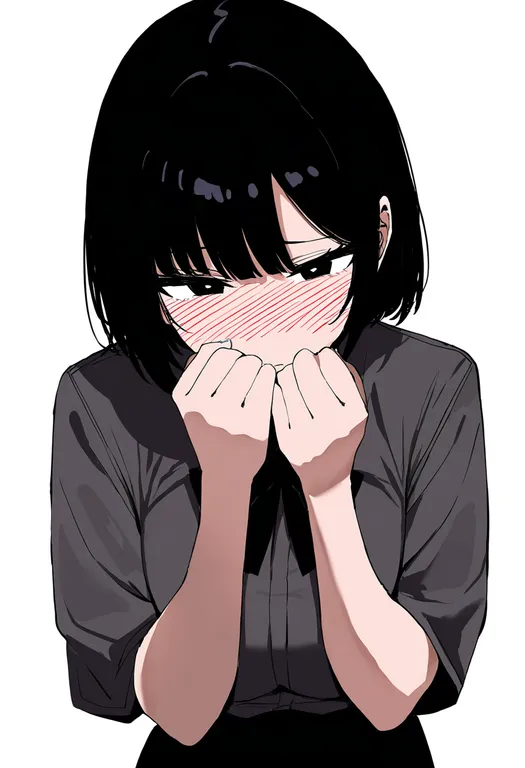 masterpiece, best quality, newest, absurdres, highres, safe, hand_blush, 1girl, solo, simple_background — by k3scat, made with ComfyUI