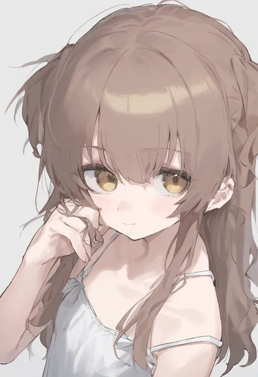masterpiece, best quality, general, white camisole, 1girl, solo, simple background — by k3scat, made with ComfyUI