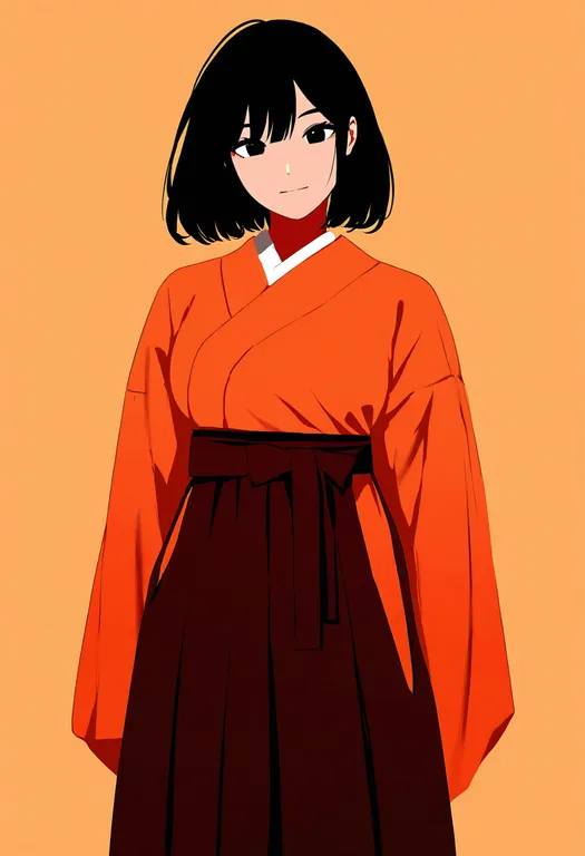 masterpiece, best quality, newest, absurdres, highres, safe, orange_kimono, 1girl, solo, simple_background — by k3scat, made with ComfyUI