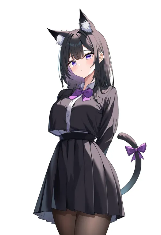 masterpiece, best quality, newest, absurdres, highres, safe, tail_ribbon, 1girl, solo, simple_background — by k3scat, made with ComfyUI