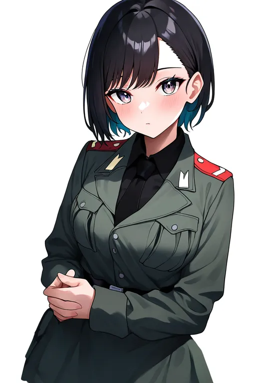 masterpiece, best quality, newest, absurdres, highres, safe, anzio_military_uniform, 1girl, solo, simple_background — by k3scat, made with ComfyUI