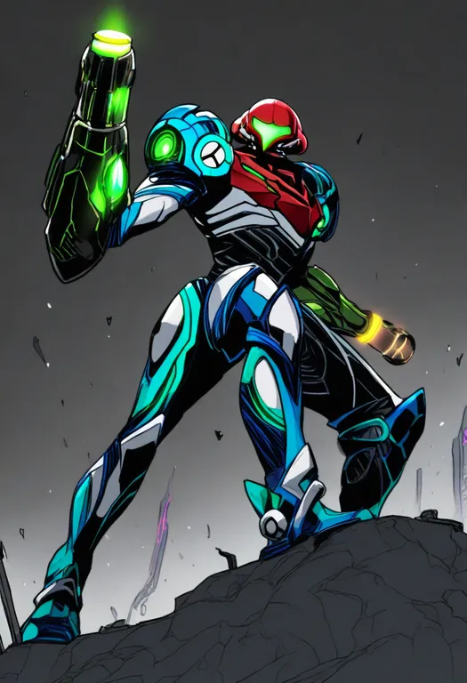 masterpiece, best quality, general, metroid dread, solo, simple background — by k3scat, made with ComfyUI