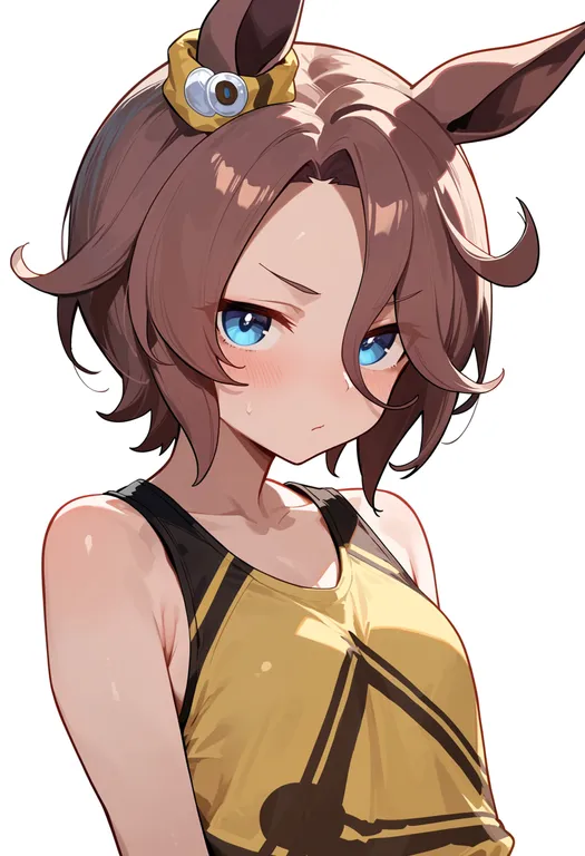 masterpiece, best quality, score_7, safe, narita taishin (umamusume), umamusume, solo, upper body, simple background — by k3scat, made with ComfyUI
