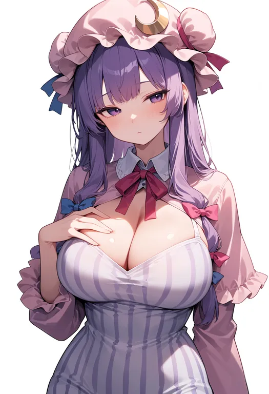 masterpiece, best quality, score_7, safe, patchouli knowledge, touhou, solo, upper body, simple background — by k3scat, made with ComfyUI
