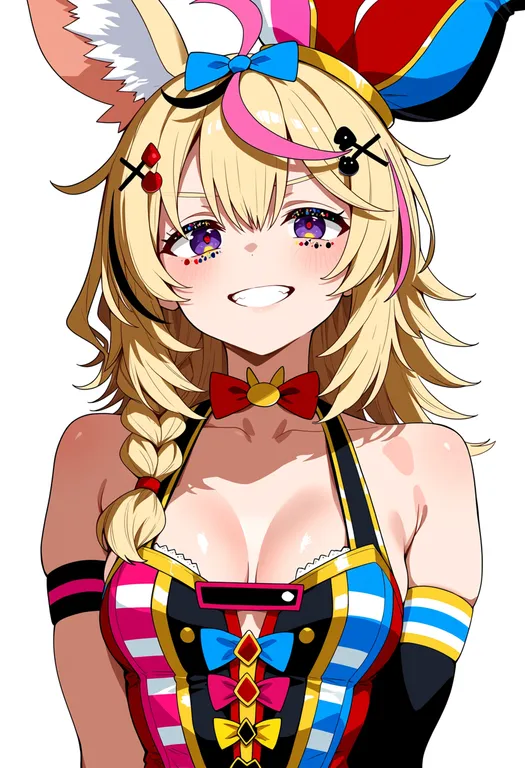 masterpiece, best quality, score_7, safe, omaru polka (1st costume), solo, upper body, simple background — by k3scat, made with ComfyUI