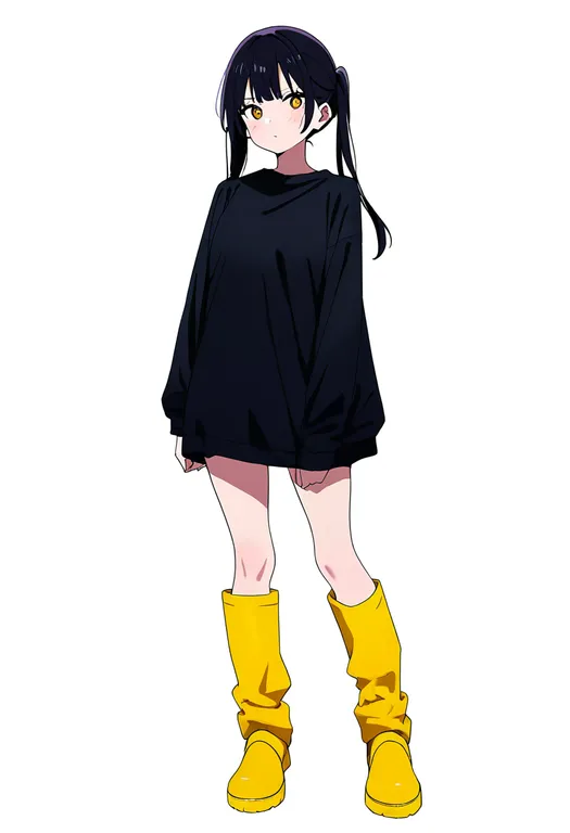 masterpiece, best quality, newest, absurdres, highres, safe, yellow_boots, 1girl, solo, simple_background — by k3scat, made with ComfyUI