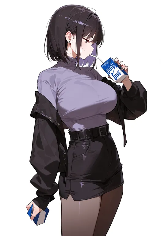 masterpiece, best quality, score_7, safe, drink carton, 1girl, solo, simple background — by k3scat, made with ComfyUI
