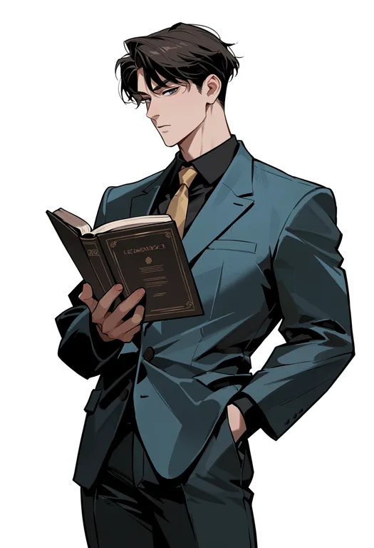 masterpiece, best quality, score_7, safe, men reading (leyendecker), solo, simple background — by k3scat, made with ComfyUI