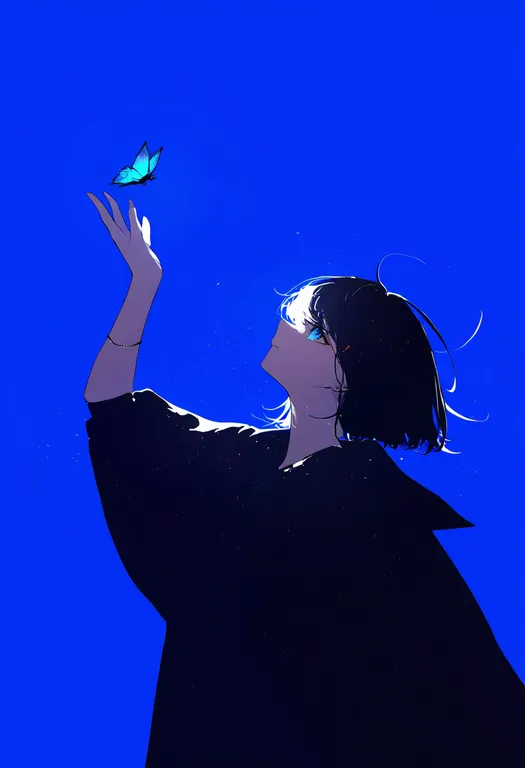 masterpiece, best quality, newest, absurdres, highres, safe, blue_butterfly, 1girl, solo, simple_background — by k3scat, made with ComfyUI