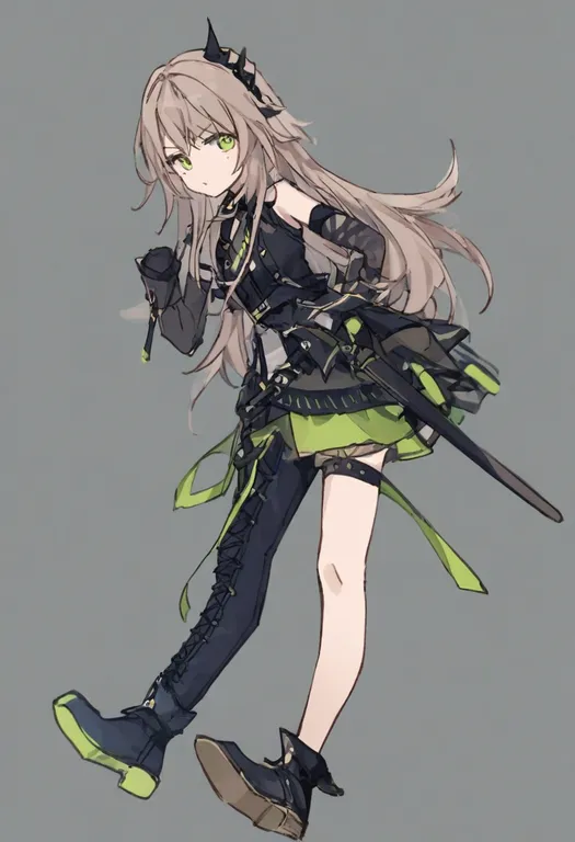 masterpiece, best quality, general, single thigh boot, 1girl, solo, simple background — by k3scat, made with ComfyUI